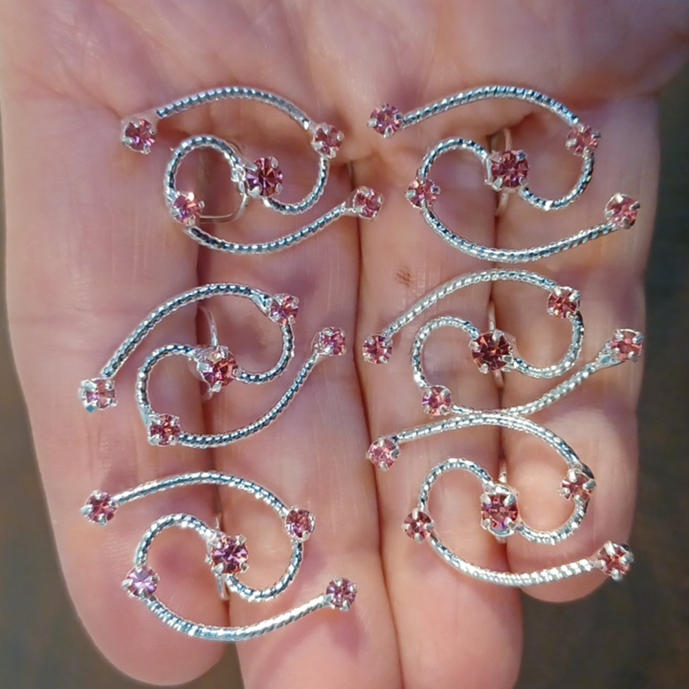 NEW! 6 Hair Pins Rope Design Pink Rhinestone wedding Headwear 5755